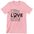 Load image into Gallery viewer, Female Rider LIVE LOVE RIDE Breast Cancer Awareness Tee - SensibleTees