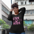 Load image into Gallery viewer, LIVE LOVE RIDE Breast Cancer Awareness T-Shirt - SensibleTees