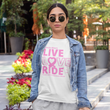 Load image into Gallery viewer, LIVE LOVE RIDE Breast Cancer Awareness T-Shirt - SensibleTees