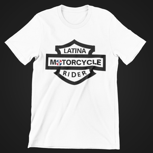 Latina Motorcycle Rider Emblem With Dominican Flag - SensibleTees