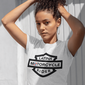 Latina Motorcycle Rider Emblem With Dominican Flag - SensibleTees