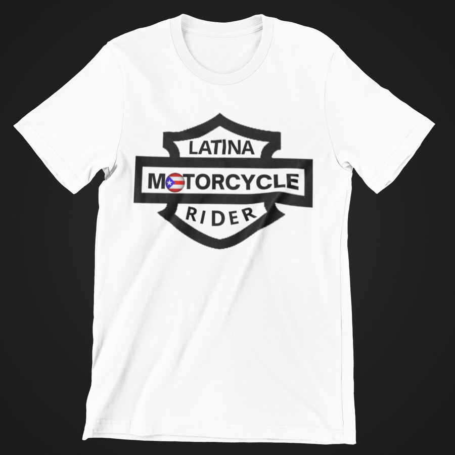 Latina Motorcycle Rider Emblem With Puerto Rican Flag - SensibleTees