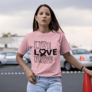 Female Rider LIVE LOVE RIDE Breast Cancer Awareness Tee - SensibleTees