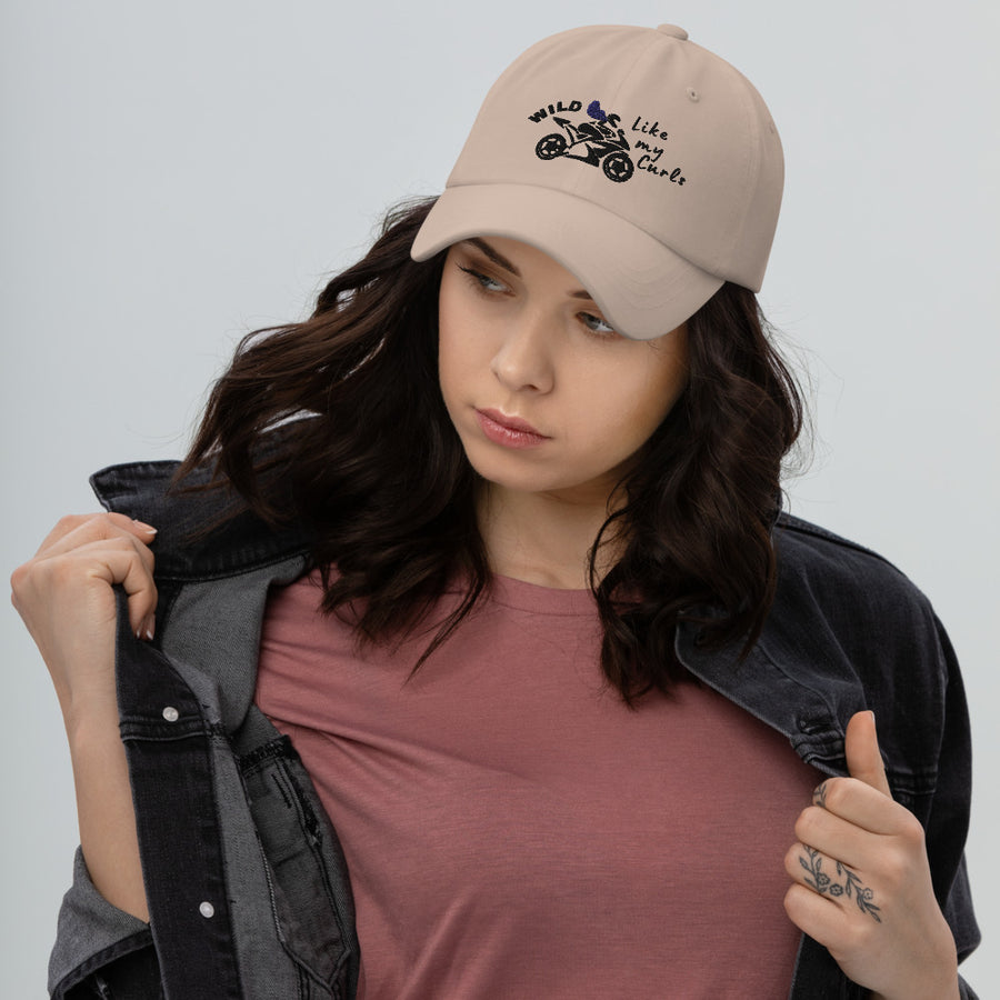 WILD Like My CURLS with Sporty Motorcycle  embroidered Baseball-Style Cap