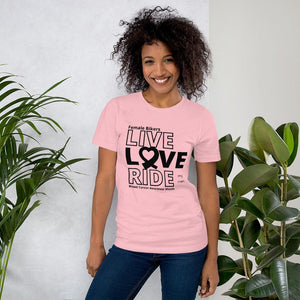 Female Rider LIVE LOVE RIDE Breast Cancer Awareness Tee - SensibleTees