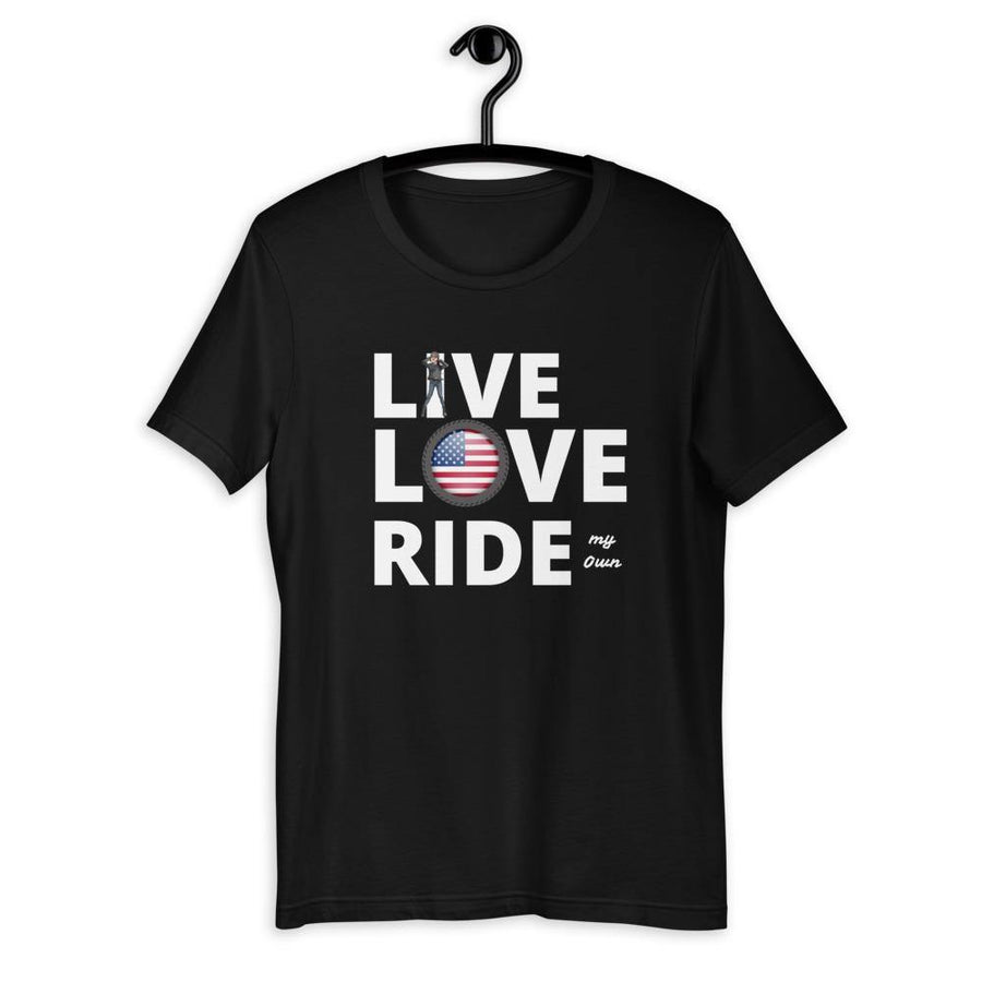 *LIVE LOVE RIDE my own with American Flag - SensibleTees