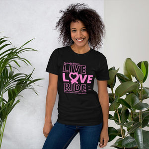 Female Rider LIVE LOVE RIDE Breast Cancer Awareness Tee - SensibleTees