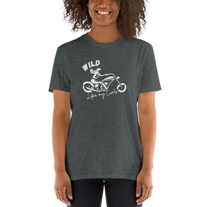 Wild Like My Curls Sport Motorcycle T-shirt for Women who Ride Their Own