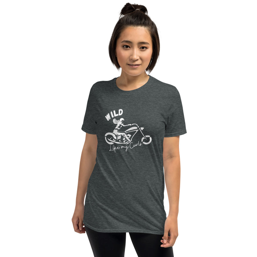 Wild Like My Curls Sport Motorcycle T-shirt for Women who Ride Their Own