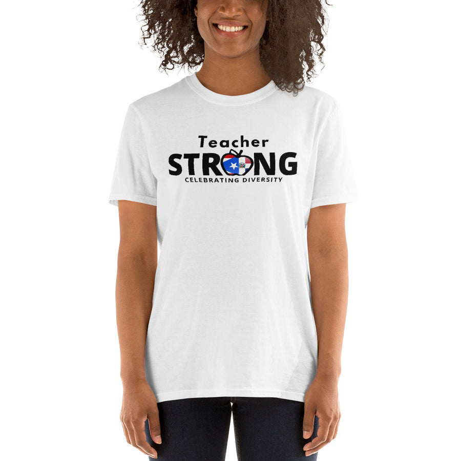 Teacher Strong with Puerto Rican & Dominican Flag Combo - Short-Sleeve Unisex T-Shirt  Celebrating Diversity PERSONALIZED with Your FLAG